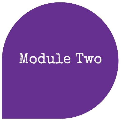 Purple speach bubble - module two