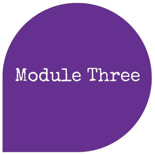 Purple speach bubble - module three